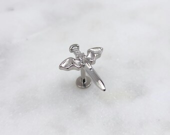 Titanium ASTM F136 Threadless Sword Bat Wings Vampire Flat Back Barbell Cartilage Conch Flat Helix Labret Tragus Piercing