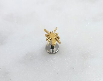 Titanium Gold PVD ASTM F136 Threadless Spider Top Piercing Conch Flat Cartilage Helix Labret Monroe