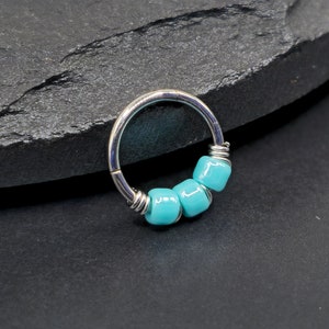 16g 18g 20g Turquoise  Beaded Glass Hinged Cut Ring Wire Wrapped Segment Hoop Rings Nose Earring Lobe Piercing 5/16"
