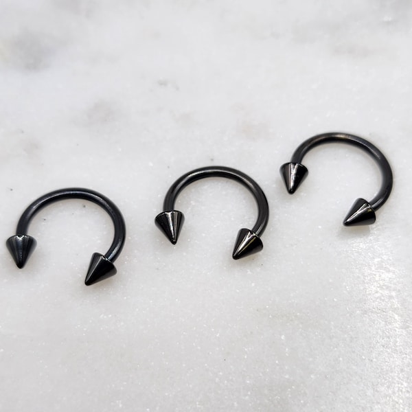 20g 18g 16g 14g Horseshoe Ring Piercing Jewelry Septum Helix Daith Nose Hoop External Thread Black IP Plated 316L Surgical Steel