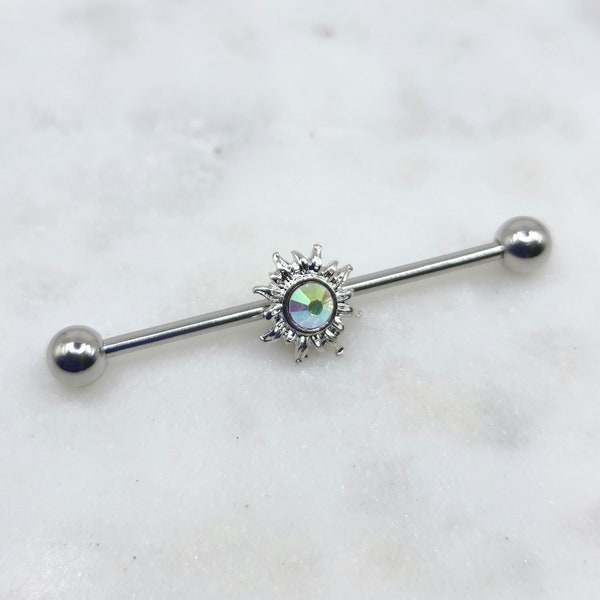 14g 16g Sun Moon Galaxy Industrial Barbell Scaffold Piercing Jewelry 32mm, 35mm, or 38mm 1.6mm 1.2mm