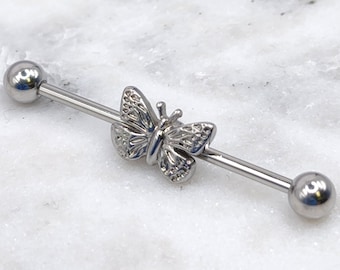 14g 16g Butterfly Moth Charm Industrial Scaffold Piercing Barbell 316L Surgical Steel External Thread