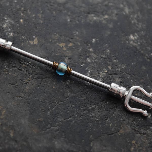 14g Merman Poseidon Trident Sirène industrielle Barbell Scaffold Piercing Bijoux (32mm, 35mm, ou 38mm!)