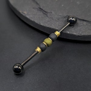 14g 16g Matte Olive Black Glass Black Plated Industrial Barbell Scaffold Piercing Jewelry 32mm, 35mm, or 38mm 1.6mm