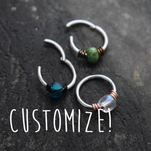20g 18g 16g Hinged Bead and Wire Color Of Your Choice Handmade to Order Segment Hoop Rings Nose Earring Daith Septum
