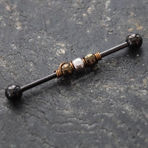 14g 16g Silver Bronze Black Beaded Wrapped Industrial Barbell Scaffold Cartilage Piercing Jewelry (32mm, 35mm, or 38mm!)