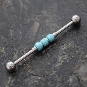 14g 16g Luster Teal Beaded Wrapped Industrial Barbell Scaffold Cartilage Piercing Jewelry (32mm, 35mm, or 38mm!)