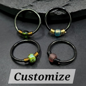 Anillo de aro con segmento envuelto de acero quirúrgico 316L chapado en PVD negro de 20 g, 16 g, 18 g y 14 g para tabique nasal, cartílago, hélice, Daith