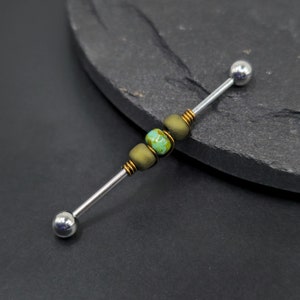14g 16g Matte Olive Green Turquoise Glass Beaded Industrial Barbell Scaffold Piercing Jewelry Glass Wiring Centerpiece