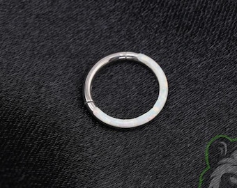 16g Titanium Implant Grade Paved White Opal Stone Hinged Segment Septum Helix Piercing Cartilage Daith Hoop Piercing Ring