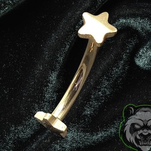 16g Titanium Double 2 Star Implant Grade Gold PVD Plate ASTM F136 Curved Barbell Internal Threads | Rook Eyebrow Piercing