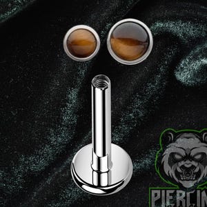 16g Titânio ASTM F136 Grau 23 Pedra Olho de Tigre Rosca Interna Disco Inferior Pequeno Tragus Hélice Concha Cartilagem Brinco Labret Barbell