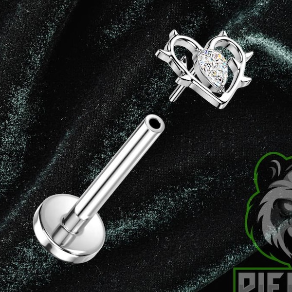 Titanium ASTM F136 Threadless Heart With Thorn Piercing Jewelry Conch Flat Cartilage Helix Labret