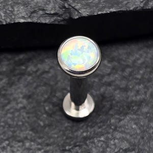 14g Titanium Internal Thread 4mm Round White Opal ASTM F136 Labret Lip Medusa Barbell Piercing Cartilage Helix Tragus Conch