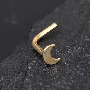 20g Moon 14K Solid Yellow Gold L Shape Bend Nose Piercing Ring