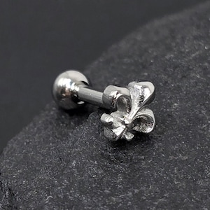 16g 6 mm Flor de Lis Aço Cirúrgico 316L Rosca Externa Tragus Hélice Concha Cartilagem Brinco Barbell