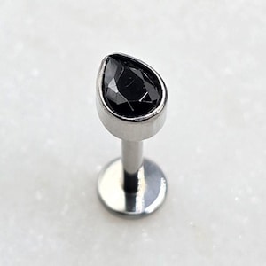 Zwart CZ Titanium ASTM F136 Teardrop Threadless Top Labret Barbell Conch Plat Kraakbeen Helix Philtrum Monroe Tragus