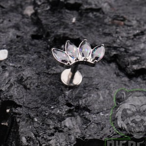 Piercing de titanio ASTM F136 Dark Vitrail AB, arcoíris, marquesa, abanico, sin rosca, para cartílago, trago, plano, hélice, nariz