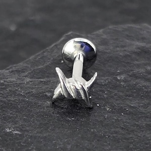 16g Internal Thread Barbed Wire Polished 316L Surgical Steel Small Bottom Disc Tragus Helix Conch Cartilage Labret Barbell