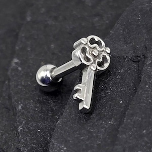 16g 6mm Key Solid 316L Surgical Steel External Thread Tragus Helix Conch Cartilage Earring Barbell