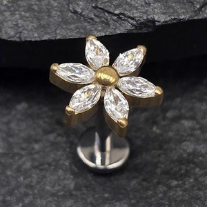 Titanium ASTM F136 Gold Flower Threadless Top Labret Piercing Conch Flat Cartilage Helix Labret Monroe