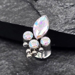Titanium ASTM F136 Marquise Ronde Cluster AB Rainbow CZ Gems Threadless Labret Piercing Conch Flat Tragus Kraakbeen Helix Labret Monroe