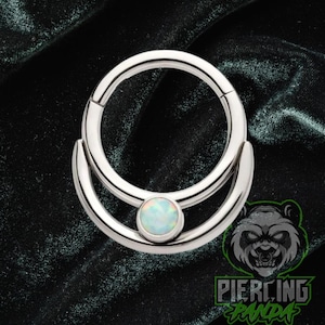 16g 8mm Titanium ASTM F136 Double Band Opal Implant Grade Hinged Segment Septum Helix Piercing Cartilage Daith Hoop Piercing Ring