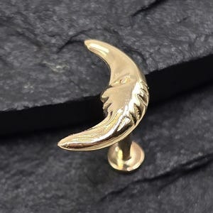 16g 18g 8mm 14KT Solid Yellow Gold Moon Flat Back Labret Tragus Monroe Philtrum Cartilage Stud Piercing Barbell