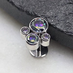 Titan ASTM F136 Dark AB Vitrail CZ Pfote Cluster Threadless Top Piercing Conch Tragus Flach Knorpel Helix