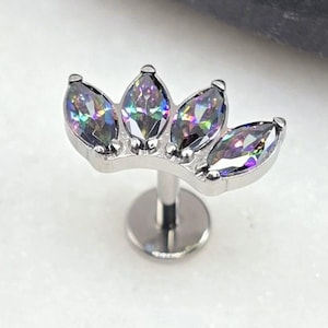 Titanium ASTM F136 Dark Vitrail AB Rainbow Marquise Waaier Draadloze bovenpiercing Conch Tragus Flat Helix Helix-kraakbeenneus