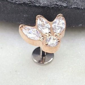 Titanium ASTM F136 witte marquise roségouden PVD-draadloze bovenpiercing conch tragus platte kraakbeenhelix neus