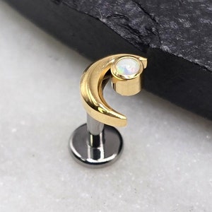 16g Titanium ASTM F136 Grade 23 24kt Gold Plate Internal Thread Moon Opal Star Small Bottom Disc Tragus Helix Conch Cartilage Earring Labret