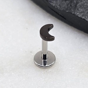 Titanium ASTM F136 Small Moon Black PVD Threadless Top Piercing Conch Tragus Flat Helix Helix Neus: