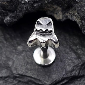 16g 18g Scary Ghost Labret or Ball Back No Rust Surgical Steel Labret Lip Medusa Barbell Piercing Cartilage Helix Tragus Conch Halloween