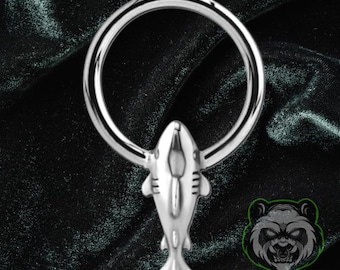 16g 14g Captive CBR Ring with Shark Removable Bead Charm Piercing Helix Cartilage Septum Hoop