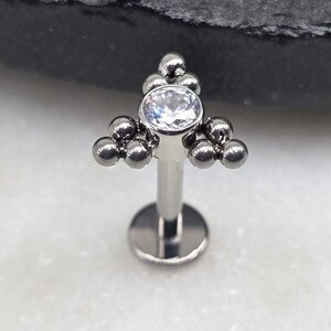14g Internal Thread White CZ Cluster Balls 316L Surgical Steel Small Bottom Disc Tragus Helix Conch Cartilage Earring Labret Barbell image 2