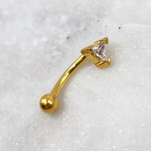 16g Triangle Minimalist CZ Gem Gold PVD Plated Solid 316L Surgical Steel Curved Rook External Thread Piercing Ring