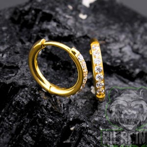 18g Titanium ASTM F136 Pair of Implant Grade Titanium 2mm Thick Hinged Round Hoop With CNC Set CZ Earrings Gold