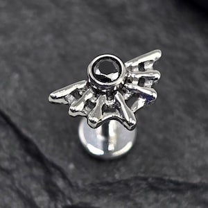 16g Titan ASTM F136 Innengewinde Spinnennetz Schwarz CZ Edelstein Top Piercing Conch Flach Knorpel Helix Labret Monroe