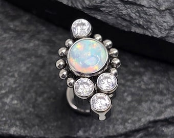 Piercing de titanio ASTM F136 con ópalo blanco, gemas de circonita cúbica, sin rosca, para labio superior, caracola, cartílago plano, hélice, labio Monroe