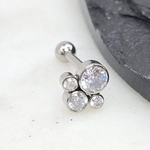 16g Titanium ASTM F136 Internal Threads Paw Rainbow White Gems Tragus Helix Conch Cartilage Earring Piercing Barbell