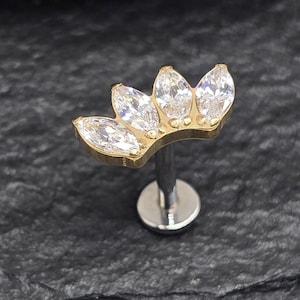 Titanium ASTM F136 Threadless 5 Marquise Cluster Fan White CZ Flat Back Barbell Cartilage Conch Flat Helix Labret Tragus Piercing