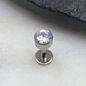 Titanium ASTM F136 White CZ Round Threadless Top Labret Barbell Piercing Conch Flat Cartilage Helix Labret Monroe