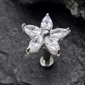 14g Internal Thread CZ Star 316L Surgical Steel Small Bottom Disc Tragus Helix Conch Cartilage Earring Labret Barbell