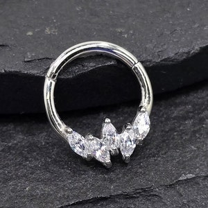 CLEARANCE 16g Marquise CZ Hinged Segment Clicker Piercing Jewelry Ring Hoop Septum Daith Helix Cartilage 316L Surgical Steel