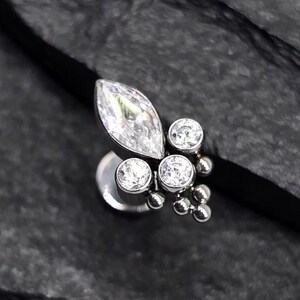 Titan ASTM F136 Marquise Runde Cluster AB Regenbogen CZ Edelsteine Fadenlose Labret Piercing Conch Flache Tragus Knorpel Helix Labret Monroe