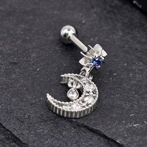 16g 6 mm Moon Star blauwe edelsteen 316L chirurgisch staal buitendraad tragus helix conch kraakbeen oorbel barbell
