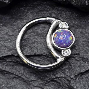 16g  Right Ear Purple Opal Moon Star Piercing Daith Helix Ring Hoop Jewelry 1.2mm 3/8" Earring Moon Star