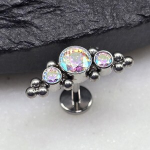 Titanium ASTM F136 AB Rainbow Cluster Threadless Top Piercing Conch Tragus Flat Cartilage Helix Nose Jewelry