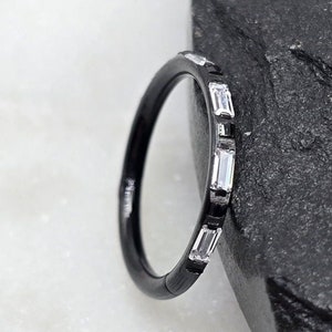 16g Titanium Black PVD Implant Grade Micro Baguette Gem Paved Hinged Segment Septum Helix Piercing Cartilage Daith Hoop Piercing Ring
